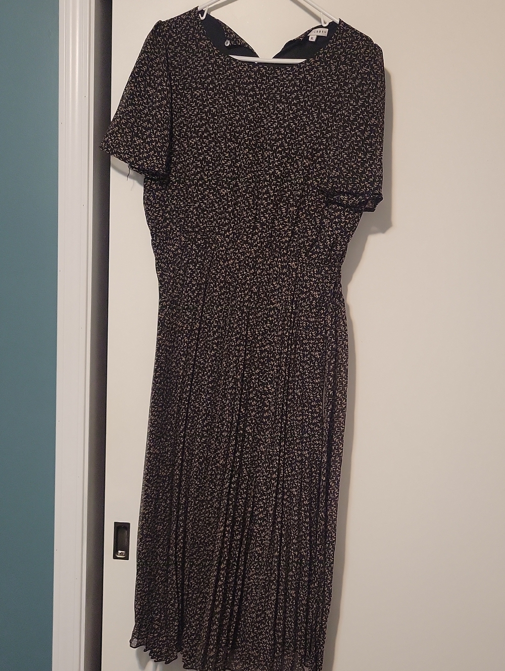 Baltic Born Black Midi Dress with Tiny Cream Floral Print